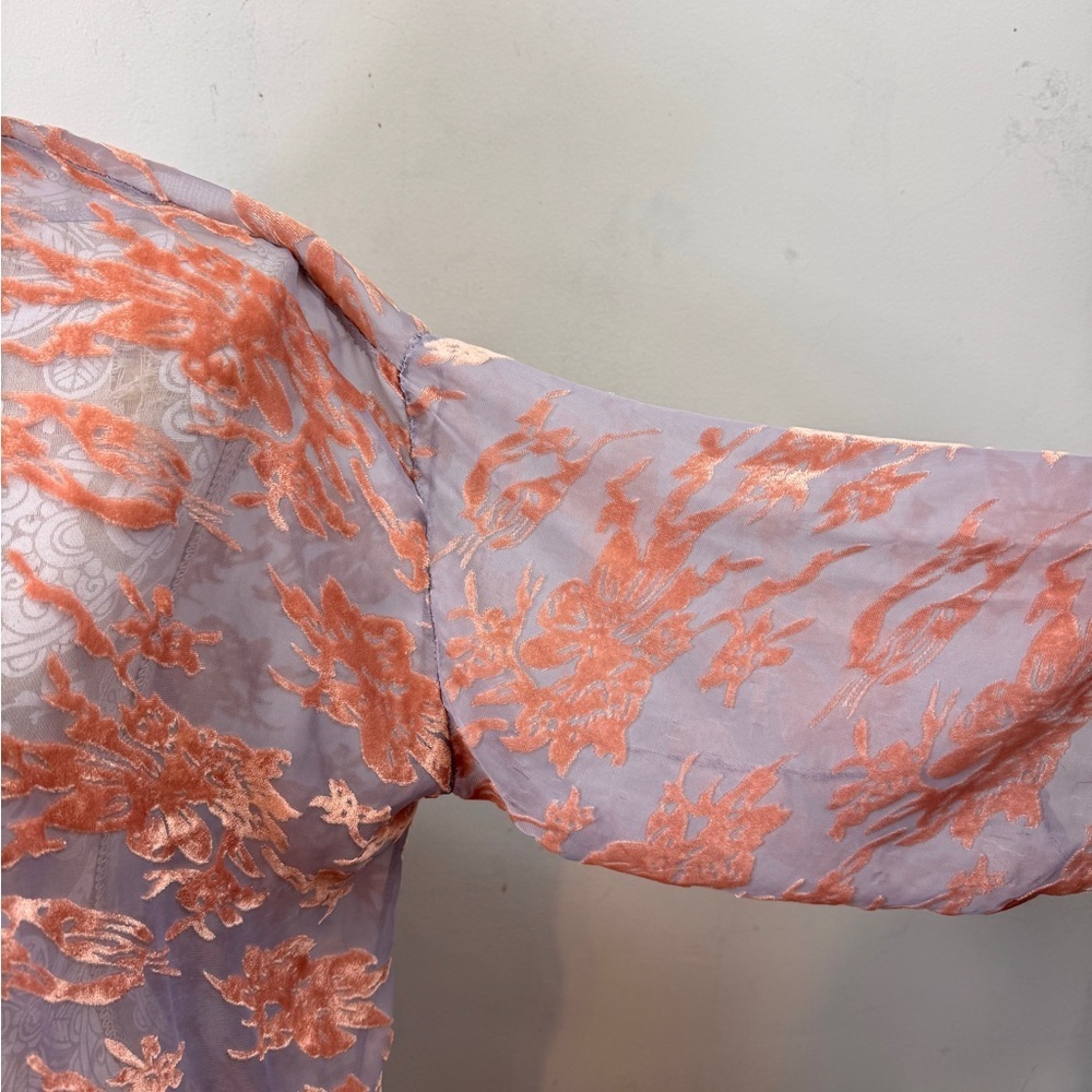 Woven Heart Kimono Cardigan Rose Velvet Burnout Boho Festival Lavender Pink - Picture 4 of 8